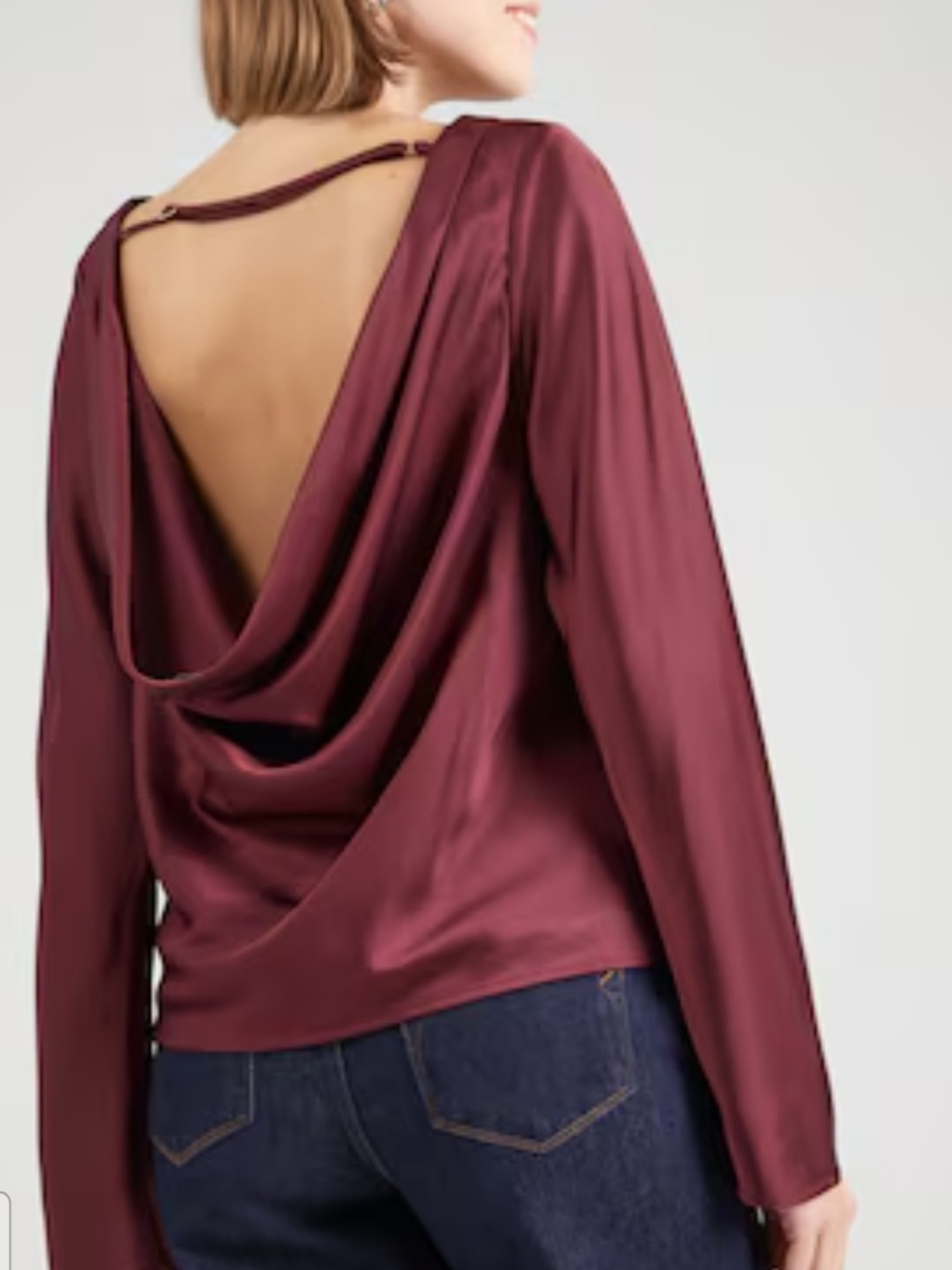 Abercrombie & Fitch Satin Maroon Drape Back Long Sleeve Top